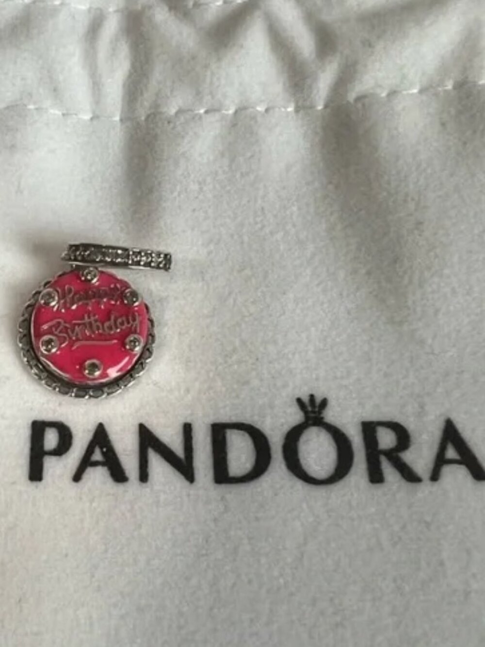 Pandora Pink Happy Birthday Cake Charm Sterling Silver 925 in Pandora Pouch NWT - Picture 2 of 5